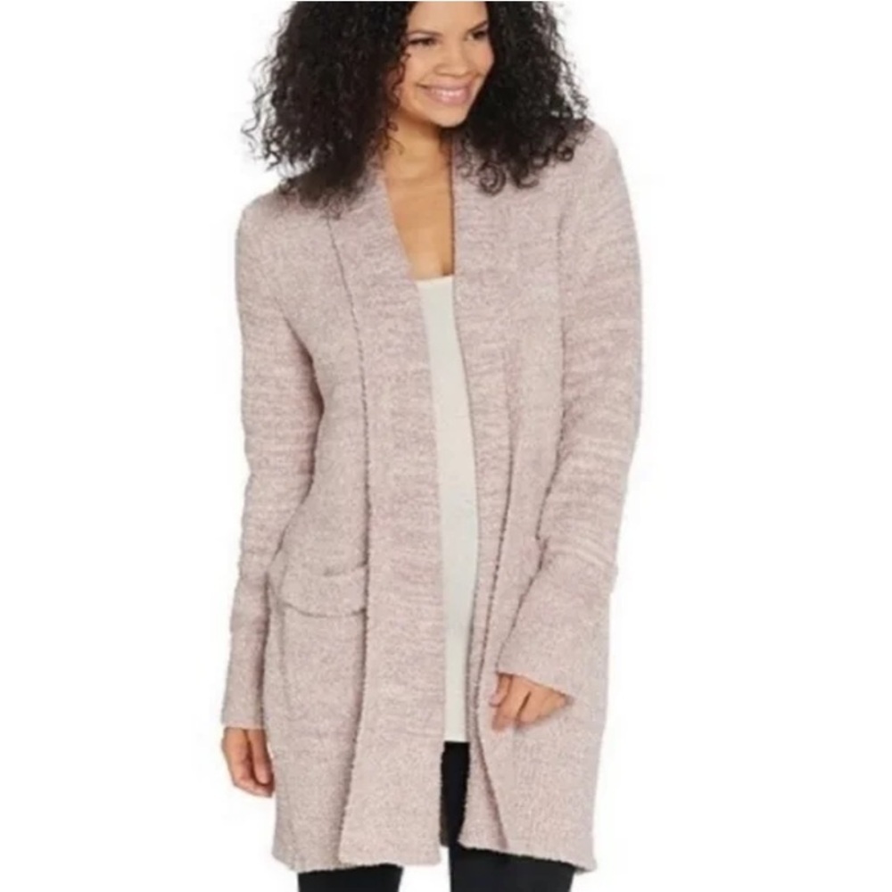 Barefoot Dreams sz S CozyChic Cali Pink Heather Cardigan Sweater Boucle Fleecy